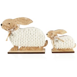 com-four® 2x Decorative Figures for Easter - Small and Large Easter Bunny Crouching - Two Easter Bunnies to Stand - Easter Decoration Made of Woo (Set17 - rabbit family)