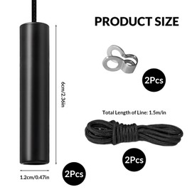 2PCS Bathroom Cord String Handle Connector 6*1.2cm with 150cm Light Pull Cord Extension Black Zinc Alloy Cylindrical Light Switch Pull Cords Handle for Bathroom Toilet Ceiling Lights Fan Switch