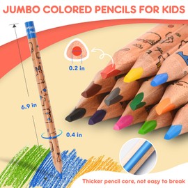 nsxsu Jumbo Colored Pencils for Kids, Triangle Thick Coloring Pencils, 12 Fat Color Pencil Set for 3-12 Preschool Toddlers Beginners, Pencil Party Favor Bags, Easy Grip for Kids, Pre Sharpened