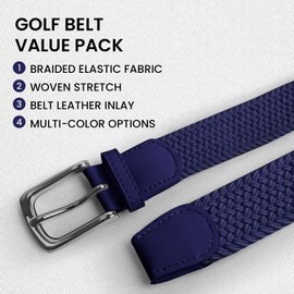 Golf Belt Men Elastic Braided Belt Unisex Men Women Value Pack, Men’s Elastic Stretch Woven Belt (53''(135cm) Fits Waist 46''-50'', Blue)