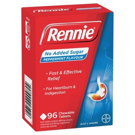 Rennie Indigestion & Heartburn Relief (No Added Sugar) Peppermint Chewable Tab X 96