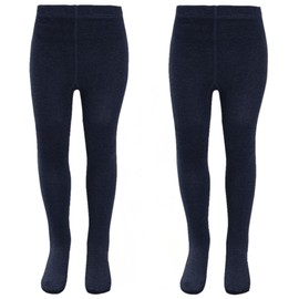 Thingimijigs 2 Pairs Girls Supersoft Cotton Rich Knitted School Uniform Tights - Navy 7-8 Years