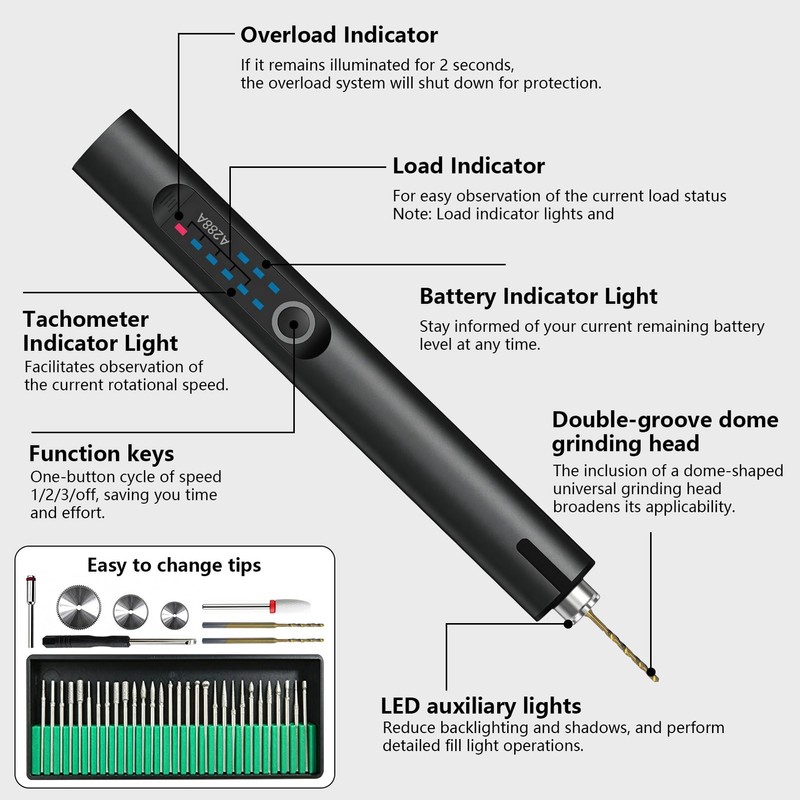 Apacal Cordless LED Engraving Pen, 3‑Speed Rechargeable Engraver, 30‑Bit DIY