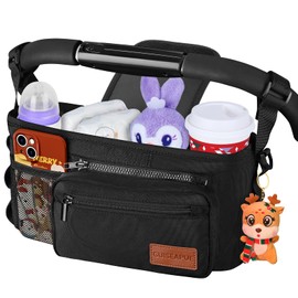 Guiseapue Universal Stroller Organizer with Cup Holder: Baby Essentials, Stroller Caddy with Shoulder Strap, Detachable Phone Bag, Stroller Accessories, Chirstmas New Moms Baby Gifts