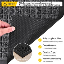 HOMEK Sturdy Front Door Mat Outside Entrance, Waterproof All-Season All-Weather Doormat, Stain and Fade Resistant, Natural Rubber Indoor Outdoor Door Mat, Dirt Trapper Welcome Mat Outdoor, 60" x 36"