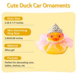 wonuu Car Rubber Duck Decoration Cute Car Accessories Car Ducks for Dashboard with Dress Loveglasses Necklace, Pear String-Pink Dress
