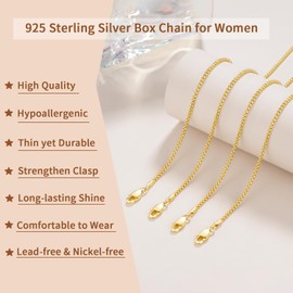 Fasongo Soild 18K Over Gold Chain Necklace for Women Men, 2.0mm Gold Box Chain Gold Chain for Women, Dainty & Sturdy Women's Chain Necklace 24 Inches, 2.0mm Yellow Gold