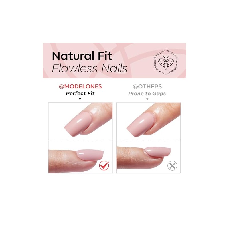 modelones Kit de uñas postizas semitransparentes ovaladas cortas en rojo