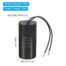 PATIKIL 40uf CBB60 Run Capacitor, AC 450V 2 Wires 50/60Hz Motor Running Capacitor 89x43.7x89, Black