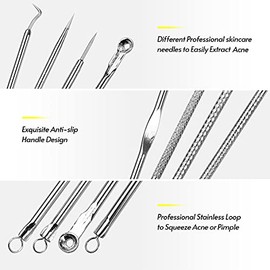 Kit de herramientas Remover Pimple Popper para granitos manchas espinillas cabellos blancos cara barbilla nariz frente mejillas cuerpo