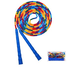 Kingcolor (1 paquete) Cuerda de saltar holandesa doble de 16 pies para niños y adultos, cuerda de saltar de plástico segmentada con cuentas, lo suficientemente larga para 5 a 6 saltos (azul)