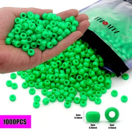 Auvoau 1000Pcs Pony Beads Bracelet 9mm Green Plastic Barrel Pony Beads for Necklace,Hair Beads for Braids,Key Chain,Jewelry Making (Green)