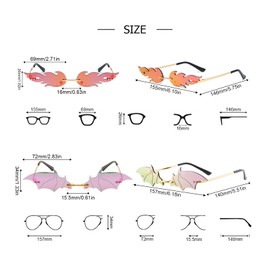 Qixuer Flame Sunglasses, Flame Sunglasses, Red, 1 Flame Glasses and 1 Bat Sunglasses, Coloured Rimless Wavy Sunglasses, Luxury Trending, Funky Festival Sunglasses, d'Alene to