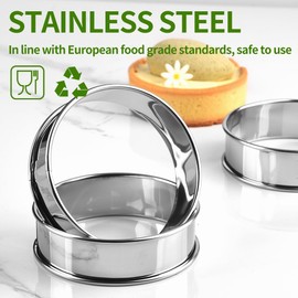 Guowall Crumpet Rings, Circular Double Rolled Edges Tart Rings, Stainless Steel English Muffin Rings for Baking Cooking (6pcs, 3.15inch/8cm)