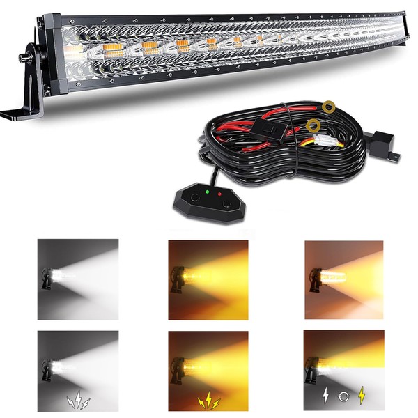 SLARY 52 Inch 300W Curved LED Light Bar White/Amber Flasing