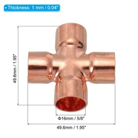 PATIKIL 5/8"(16mm) Copper Cross Pipe Fitting, 3 Pcs 4 Way Welding Copper End Feed Equal Pipe Connector for Plumbing Air Conditioning Refrigeration