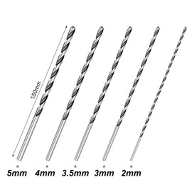 ALTcompluser 5pcs Extra Long Wood Drill Bit Set 2 mm, 3 mm, 3.5 mm, 4 mm, 5 mm Wood Drill Bit HSS Twist Drill Bit for Drilling for Woodworking Manual