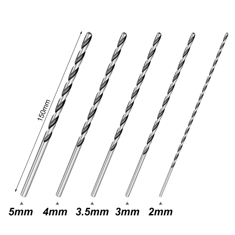 ALTcompluser 5pcs Extra Long Wood Drill Bit Set 2 mm,