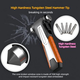 Seoulish Emergency Safety Hammer Seatbelt Cutter Escape Tool,2 in 1 Window Glass Breaker and Seat Belt Cutter Safehammer for Car (1, Orange+Black)