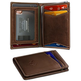 Men Wallet,Top Grain Leather Slim Wallet Magnetic Closure Simplifed Bill Folder RFID Blocking 11Cards