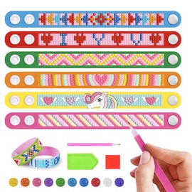 KAOTPO Diamond Painting Children's Craft Gifts, Gift Girls 6-8-10-11 Years Gift Ideas, Pack of 6 Diamond Painting Children's Bracelets, Diamond Painting Bracelets Make Your Own Set