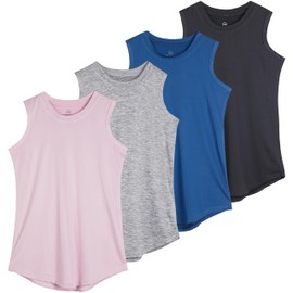 4 Pack: Girls Active Athletic Quick Dry Fit Tank Top Tee Essentials Soccer Sports Tops Tees Shirts Tshirts Gym Young Teen Yoga Gymnastics Sleeveless Summer Essentials Undershirts - Set 1, M (10-12)