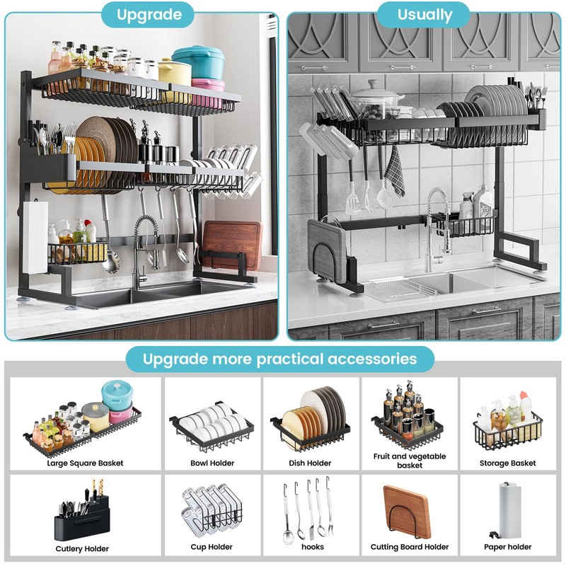 ADBIU Over The Sink Dish Drying Rack (Expandable Height and