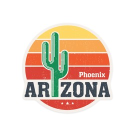 Die Cut Sticker Phoenix, Arizona, Sun and Cactus, Contour Vinyl Sticker 3 to 6 inches, (Waterproof Decal for Cars, Water Bottles, Laptops, Coolers), Large