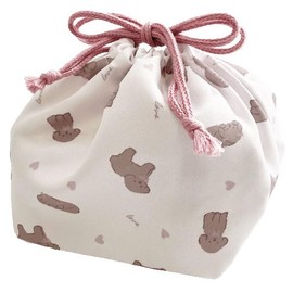 Lunch Drawstring Cute Animal Character Bento Bag with Gusset, 10.6 x 7.5 x 5.3 inches (27 x 19 x 13.5 cm), Poodle