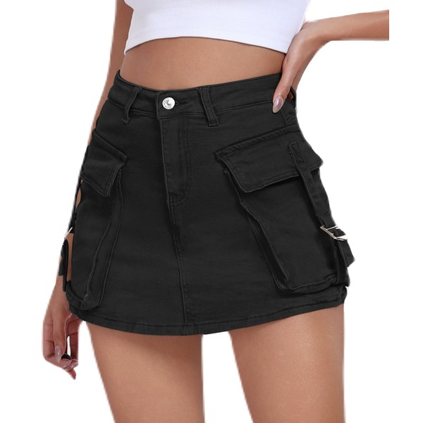 Aotasely Women's Cargo Skort High Waisted Cargo Shorts Button Bodycon