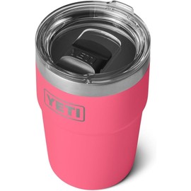 YETI Rambler Cup, Vacuum Insulated Stainless Steel Stackable Cup with Magslider Lid, Tropical Pink, 16 oz (475 ml)