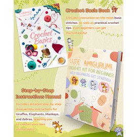Coopay Crochet Kit for Beginners Kids Adults - Elephant, Monkey, Giraffe & Zebra, Complete Crochet Set DIY Knitting Kit, 4-in-1 Crochet Animal Kit with Step-by-Step Instruction Tutorials