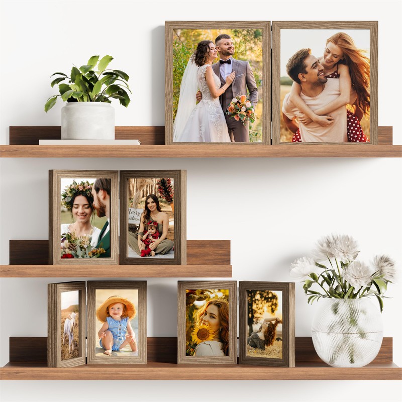 decorUhome Double 4x6 Picture Frame Vertical, Engineered Wood Bifold Photo