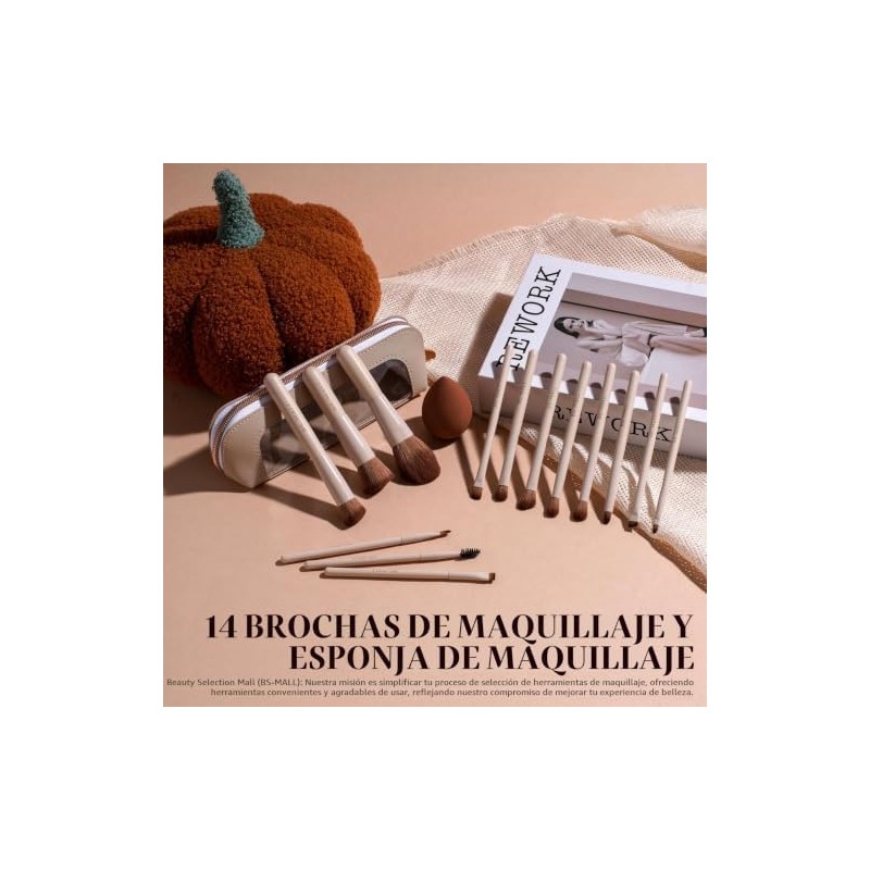 BS-MALL Juego de 14 Brochas de Maquillaje con 1 Esponja