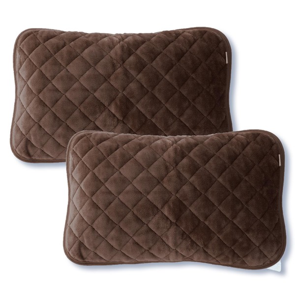 Sylphyz Pillow Pad, Set of 2, 16.9 x 24.8 inches (43 x 63 cm), Pillow Cover, Reversible, 100% Cotton, Terry Fabric, Flannel, All Seasons, Warm, Washable, Elastic Included, Brown