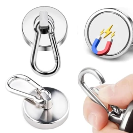 Magnetic Hooks, Set of 2, Magnetic Hooks, Carabiner Hooks, Super Strong Hooks, Diameter 1.0 inches (25 mm), 48.5 lbs (22 kg), Camping, Kitchen, Neodymium Magnets, Magnetic, Refrigerator, Warehouse,