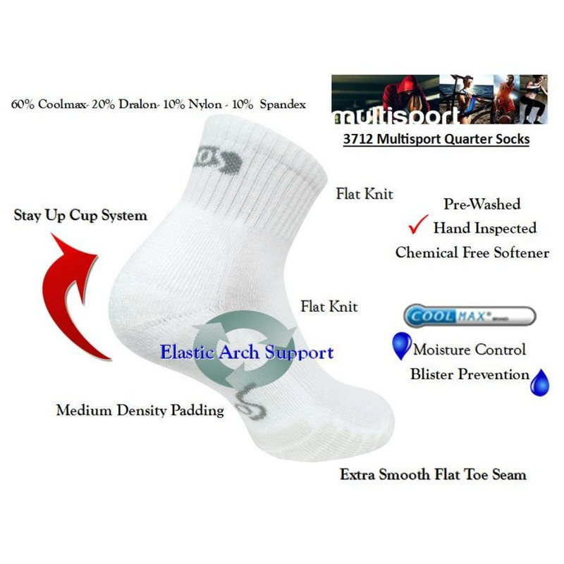 Eurosocks 3712 CoolMax - Calcetines abiertos de cuarto blanco, talla