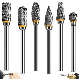 SoundZero 6 Piece Carbide Burr Set, Double Cut Burr, Carbide Rotary Cutter Set, End Mill, with 1/8 Inch Shank, for Grinder, Carving, Metal Polishing, Engraving, Drilling