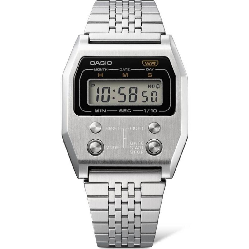 Casio A1100D-1D Digital Silver Strap Unisex Adult Watch, Gray Dial,
