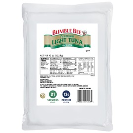 Bumble Bee Chunk Light Tuna In Water, 43 oz Bulk Food Service Pouch - Wild Caught Skipjack Tuna - 13g Protein Per Serving - MSC Certified Sustainable Seafood, Non-GMO, Gluten Free, Kosher