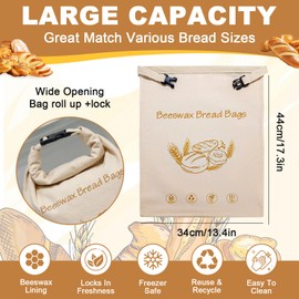 Beeswax Bread Bag for Homemade, Reusable Loaf Beeswax Guard Bag for Sourdough, 17X13 Inch Linen Bees Wax Bread Bags for Keep Fresh, Freezer Safe (Beige 1*button)