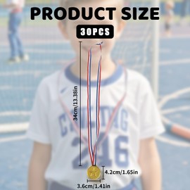 Toumett 30 Pcs Medals for Children,Kids Gold Plastic Winner Medals Award,with Neck Ribbons,Football Medals for Kids,Party Favours for Kids for School Sport Day Party Game Prizes