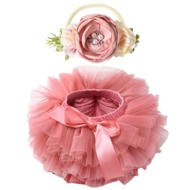 Toddler Tutu Skirt for Baby Girl with Diaper Cover, Soft Baby Tutu Dress with Set of 2 Flower Headband 0-3 Months