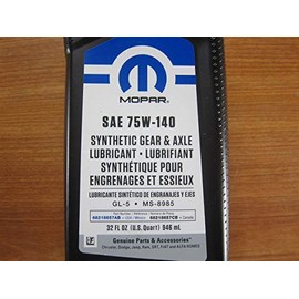 Mopar One Quart SAE 75W-140 Lubricante sintético para engranajes y ejes