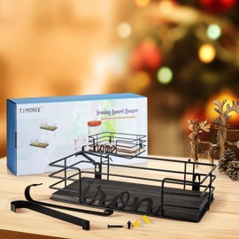 TJ.MOREE Ironing Board Hanger Wall Mount - Laundry Room Iron and Ironing Board Holder, Metal Wall Mount with Large Storage Black Wooden Base Basket and Removable Hook(Black)