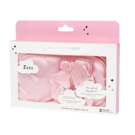 Relax Beauty Luxury Sleep Satin Set with Satin Pillowcase, Non Frizz Eyeshade and Hair Saving Scrunchie, Moisture Wicking Surface, Pink