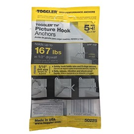 TOGGLER TH Picture Hook Anchor with Screws, Made in US, 3/8 to 1/2 Grip Range, For #6 to #14 Fastener Size (Pack of 5) by TOGGLER