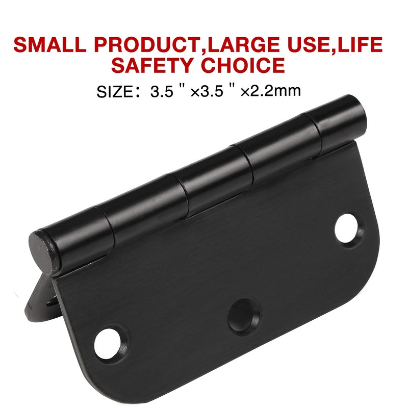 12 Pack Matte Black Door Hinges 3 1/2 Interior Rounded