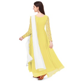 Estationeryhouse Women's Georgette Anarkali Kurta Kurti with Heavy Embroidery with contrast Dupatta (Bottoms not included) (UK, Alpha, XL, Regular, Regular, Yellow)