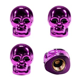 Yourkar 4 PCS Skull Style Valve Caps, Copper Red-Eyed Skull Tire Valve Protection Cover with Rubber Ring, Decorative Wheel Valve Cover for Car Motorcycle Bicycle, Car Accessories (Purple)